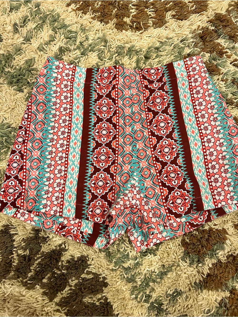 From hollister Striped Floral Print Women's Shorts in Red & Turquoise